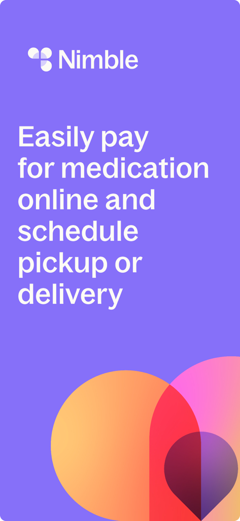 NimbleRx app screen showing text about paying for medication online and scheduling pickup or delivery