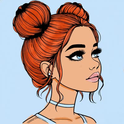 realistic girl with buns on the top of her head
