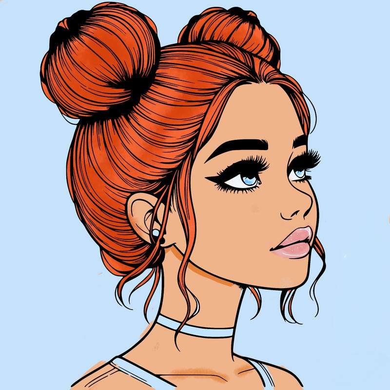 realistic girl with buns on the top of her head