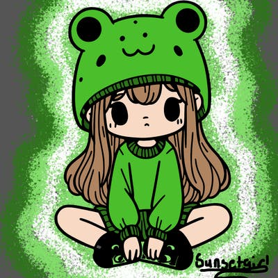 a girl wearing a frog hat and some frog socks
