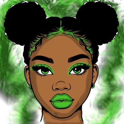 realistic black woman with two buns