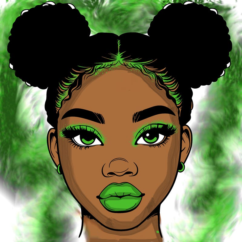realistic black woman with two buns