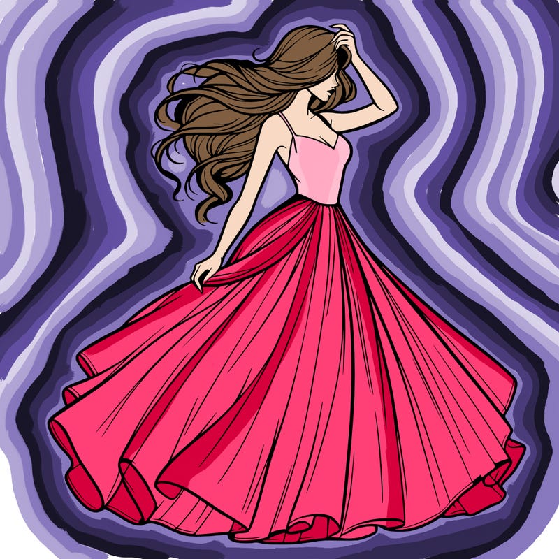 realistic woman with dress flowing in the wind