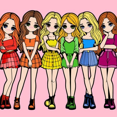 a group of girls realistic