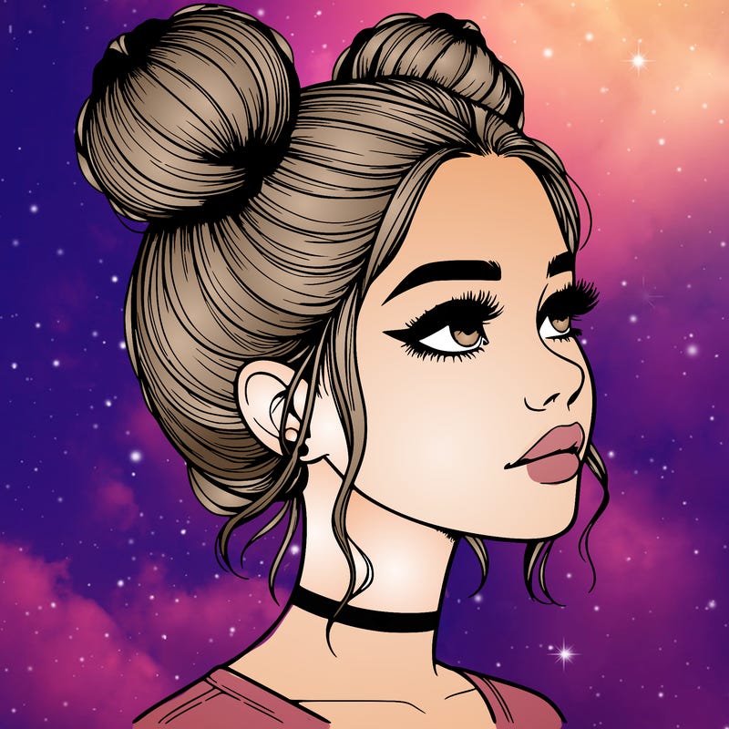 realistic girl with buns on the top of her head