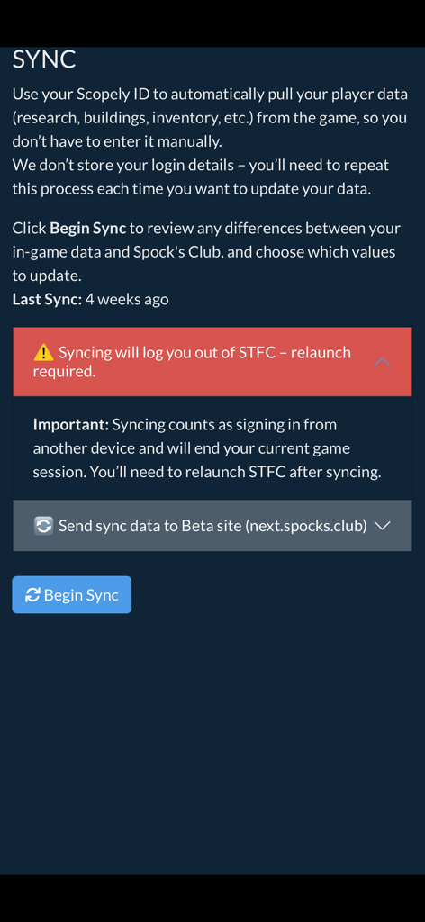 SpocksClub - SpocksClub player data sync interface