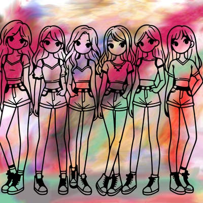 a group of girls wearing crop tops and shorts