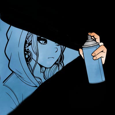 a realistic girl, spray painting