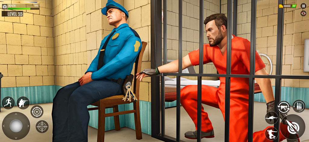 Jail Break Prison Escape Game - A prisoner reaching through cell bars to steal keys from a sleeping guard