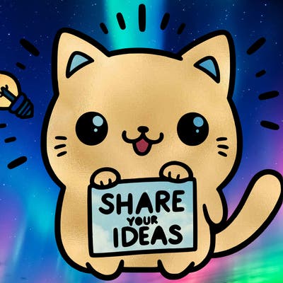 a cute cat saying share your ideas
