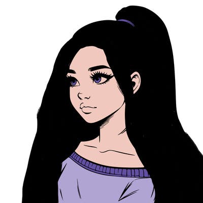 realistic girl with a high ponytail