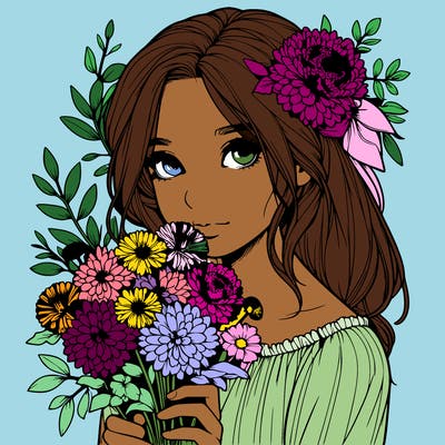 realistic girl with flowers
