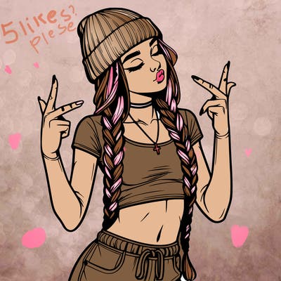 realistic teenage girl with braids and a beanie and crop top doing 🫶🏼