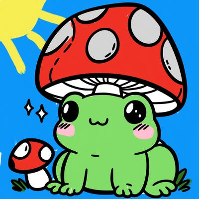 a cute frog with a mushroom hat