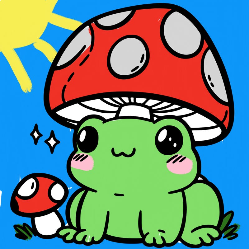 a cute frog with a mushroom hat