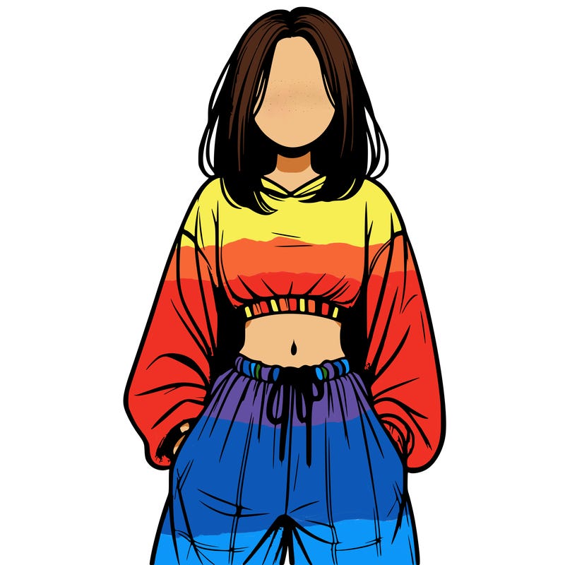 realistic girl faceless with baggy pants and a crop top