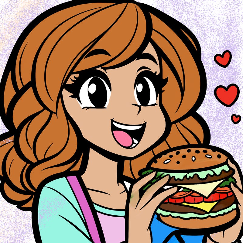 burger with girl eating it