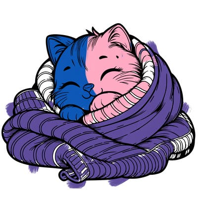 realistic cozy cat in a blanket