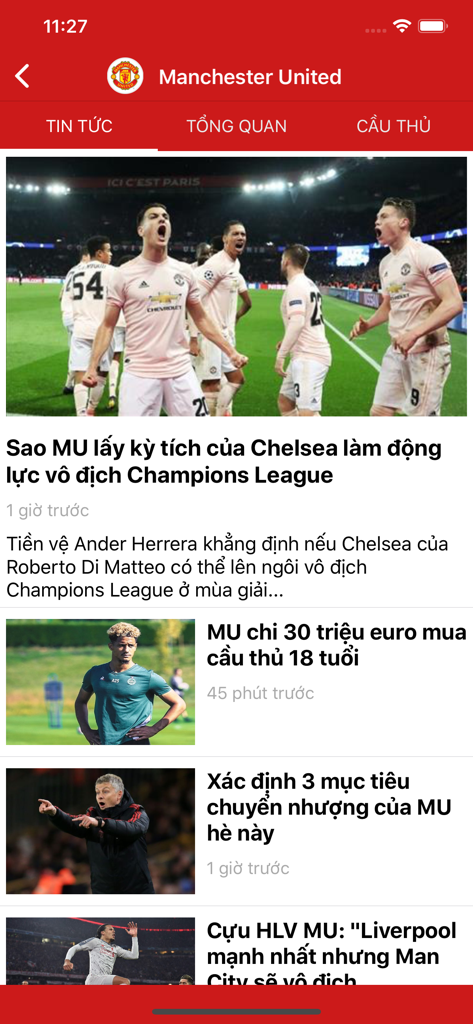 Bong da 24h - Manchester United Newsfeed in der Bong da 24h vietnamesischen Fußball-App