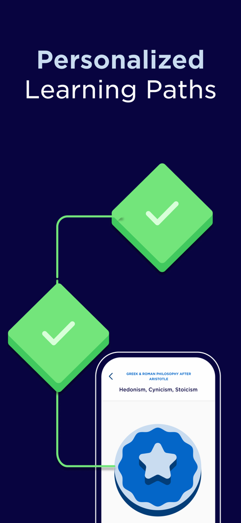 Rutas de aprendizaje de filosofía personalizadas con marcadores de progreso en la aplicación Fathom