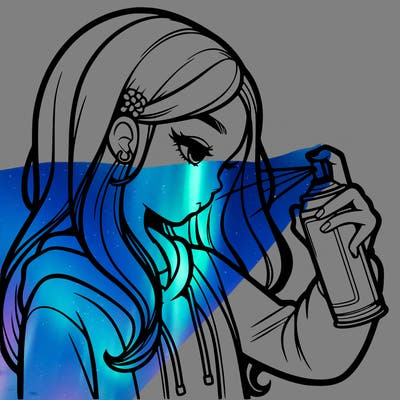 a realistic girl spray painting