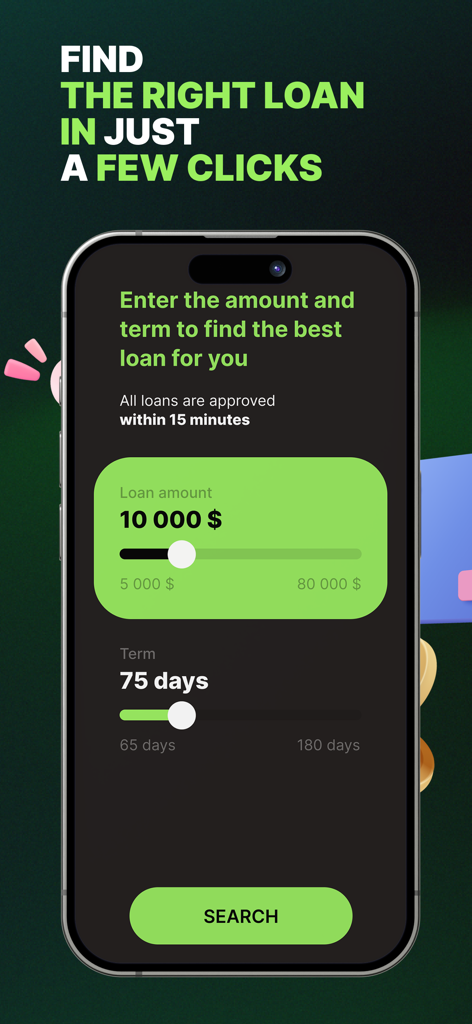 PréstamosClick - Pantalla de la aplicación PréstamosClick para seleccionar el monto del préstamo y el plazo de pago.