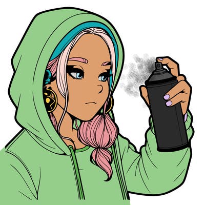 a realistic girl, spray painting