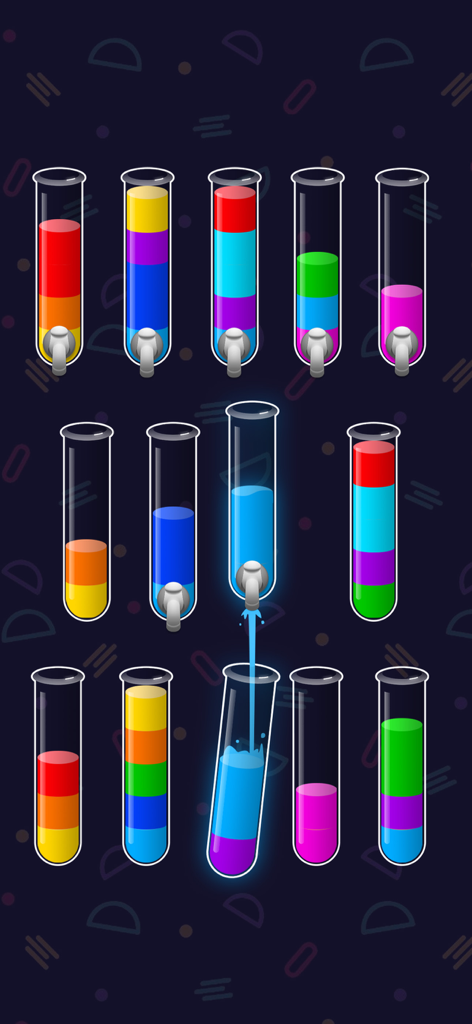 Color Water Sort: Puzzle Game - Juego de Color Water Sort que muestra líquidos coloridos en tubos de ensayo siendo clasificados