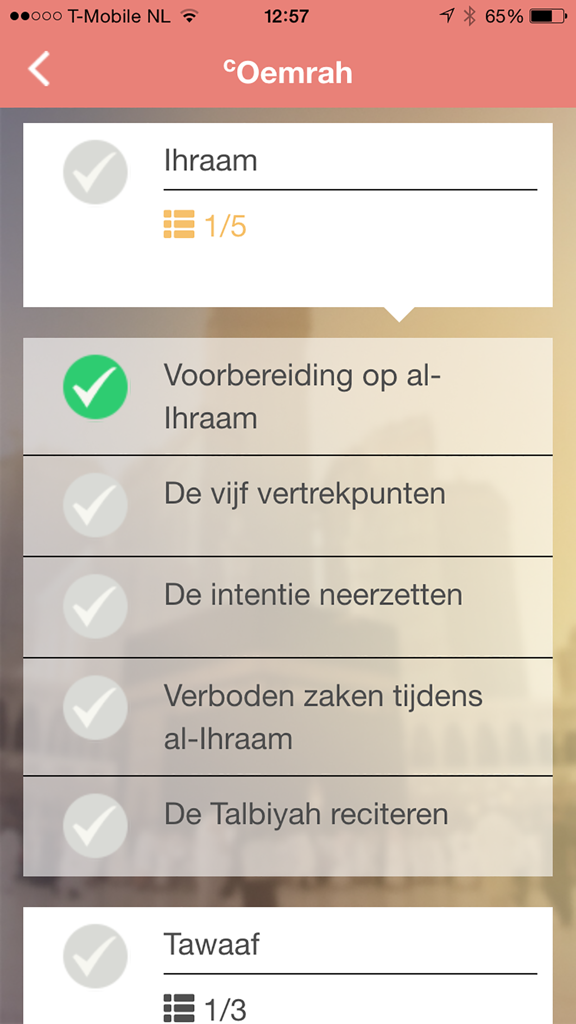 Oemrah & Hadj - A checklist of steps for performing the Umrah pilgrimage in the Oemrah and Hadj app