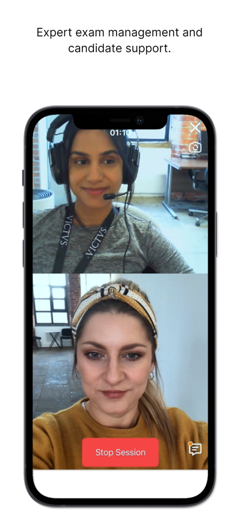 Split screen video call between an invigilator and a candidate during a remote FIFA Football Agent Exam session