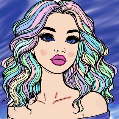 realistic girl with wavy hair and lips