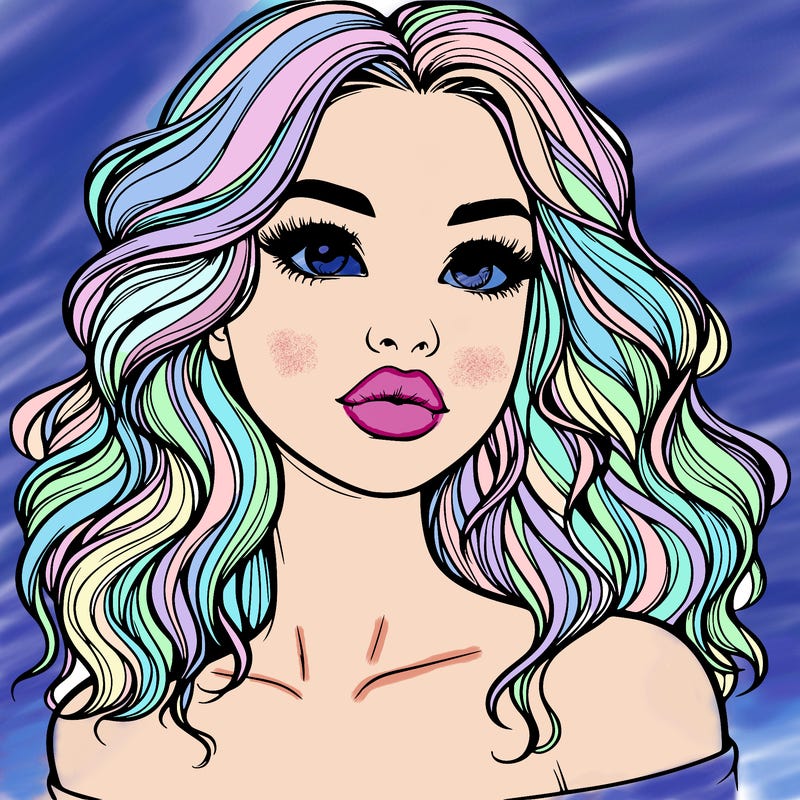 realistic girl with wavy hair and lips