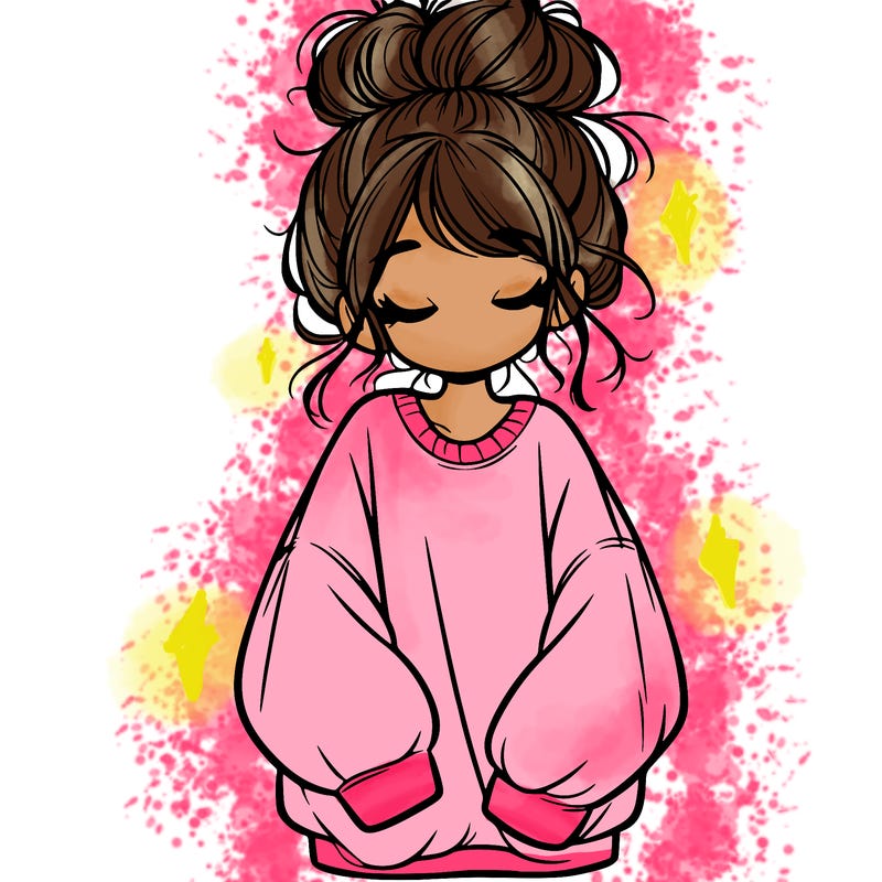 girl with baggy sweatshirt and messy bun