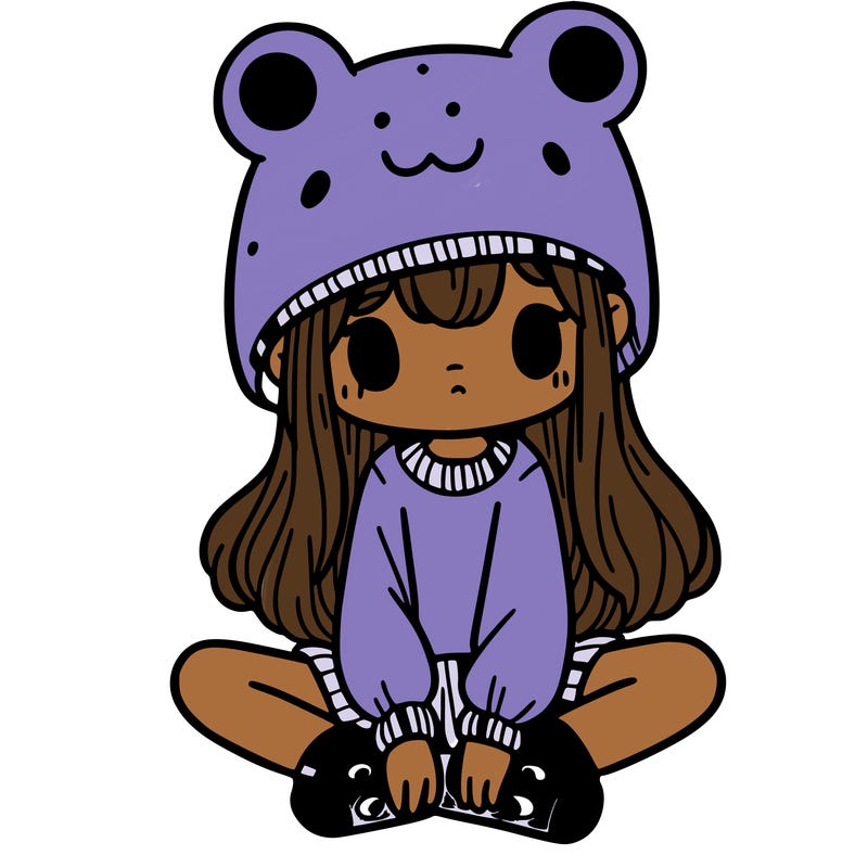 a girl wearing a frog hat and some frog socks