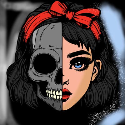 realistic girl with half skull mask