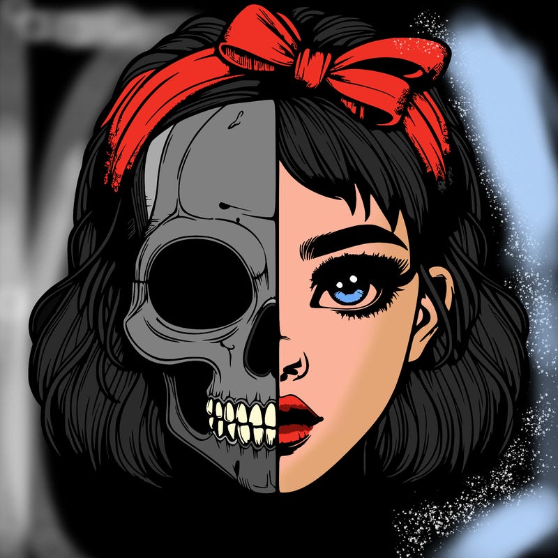 realistic girl with half skull mask