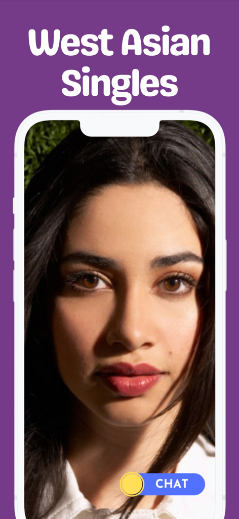 INTL - International Dating - A profile of a West Asian woman on the INTL international dating app with a chat button