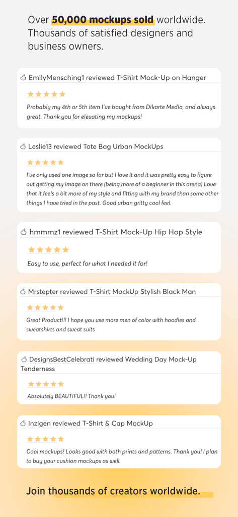 Mockit - AI Mockup Maker - User testimonials and positive reviews for the Mockit AI Mockup Maker app