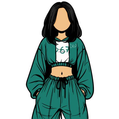 realistic girl faceless with baggy pants and a crop top