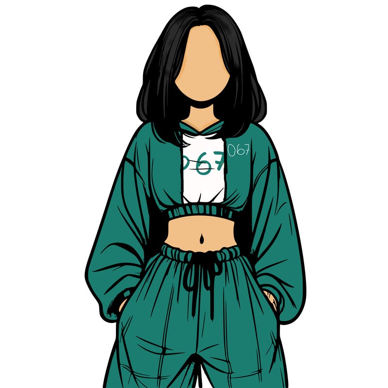 realistic girl faceless with baggy pants and a crop top