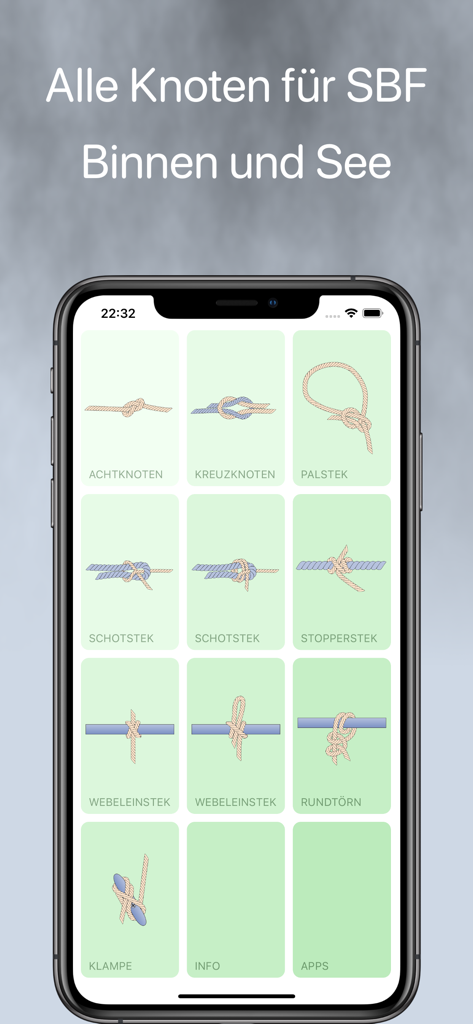 Overview of maritime knots for boat license exams in the SBF Knoten app