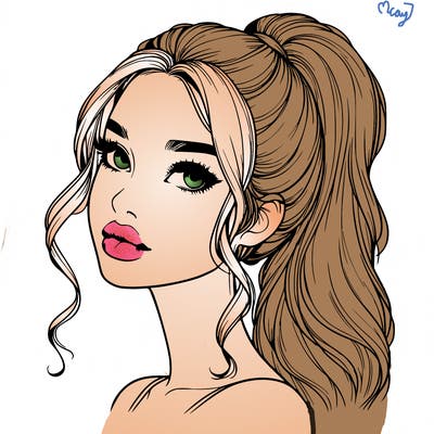 realistic girl with a ponytail on her hair and lips
