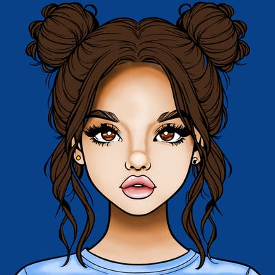 realistic girl with two buns in hair and lips