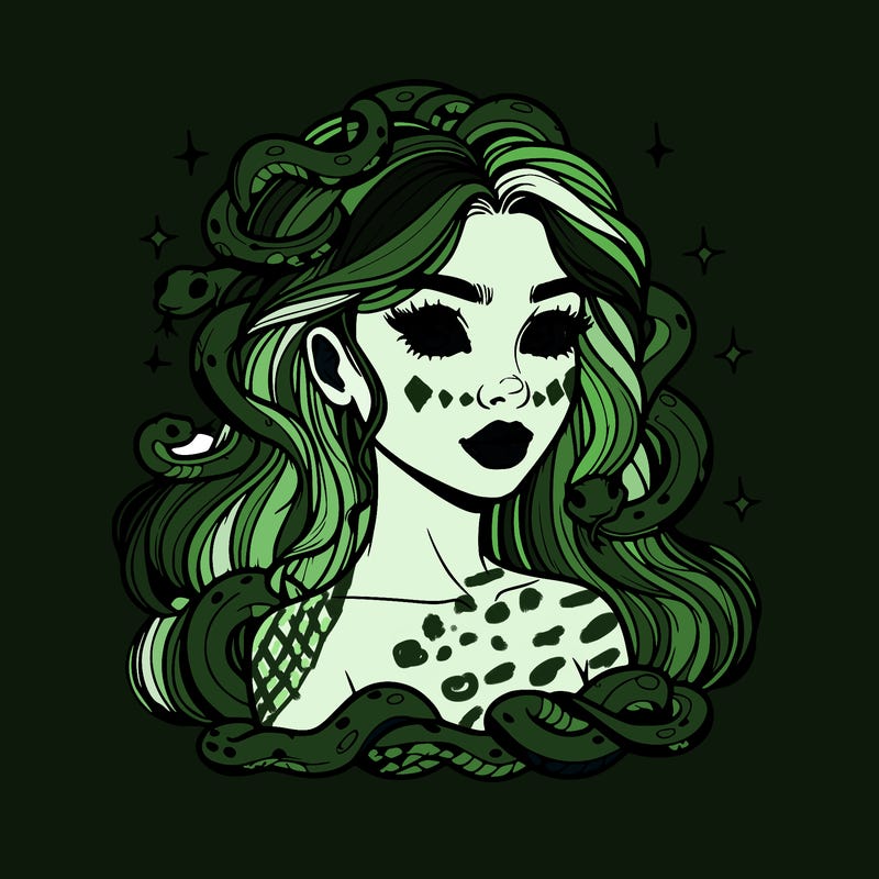 realistic girl with snakes as hair