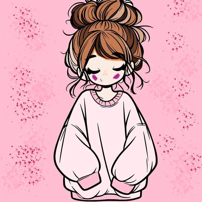 girl with baggy sweatshirt and messy bun