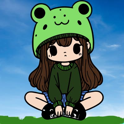 a girl wearing a frog hat and some frog socks