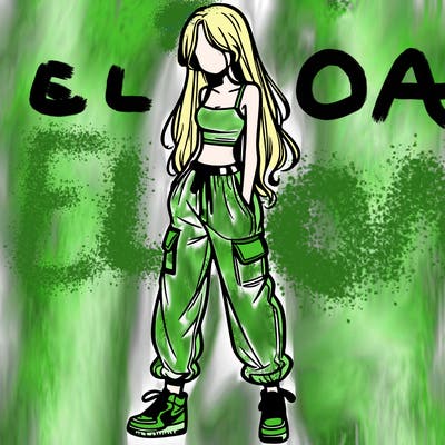 girl in baggy pants crop top and long hair