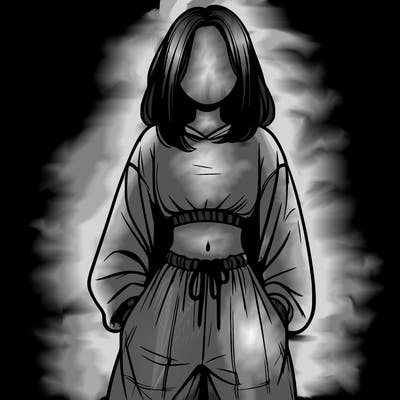 realistic girl faceless with baggy pants and a crop top