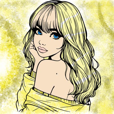 realistic girl with bangs looking over her shoulder