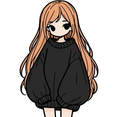 girl with long hair and is wearing an oversized sweater